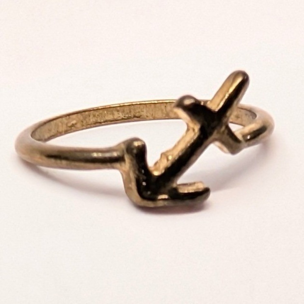 New Old Stock Tarnished Vintage Anchor Ring Size 7.5 Brass Tone Nautical Boat
